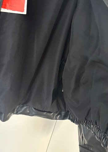 Düğmeli Siyah Deri Kadın Mont - Görsel 6