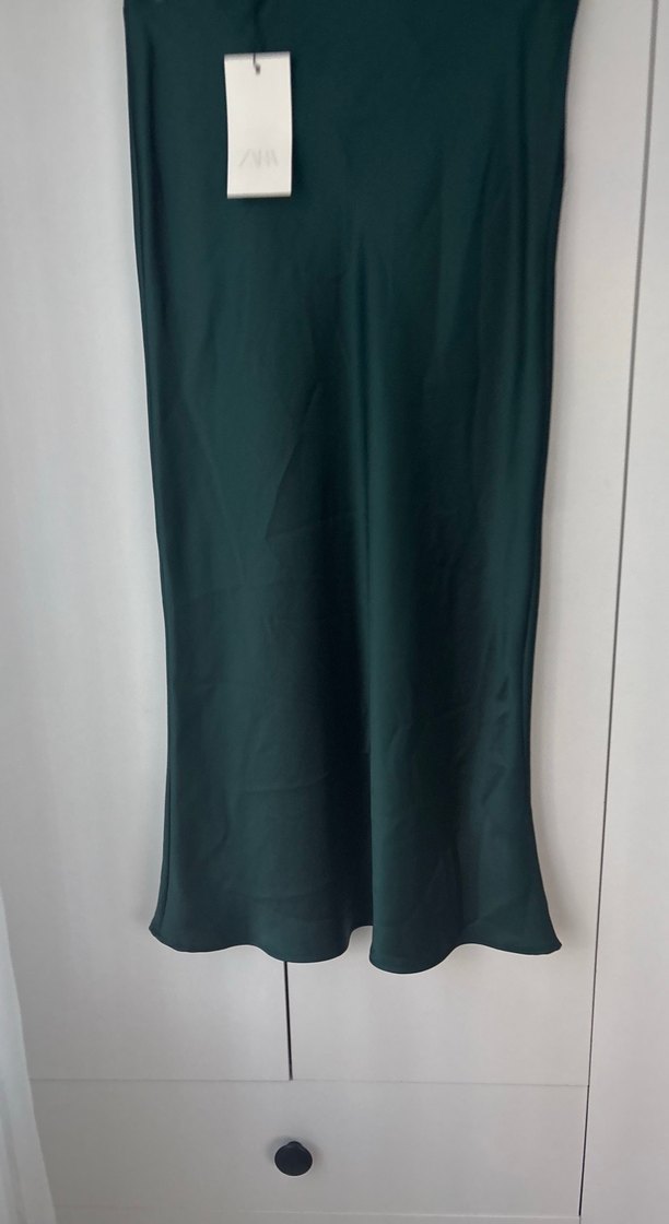 Yeşik Uzun saten  Kadın Etek - Görsel 2