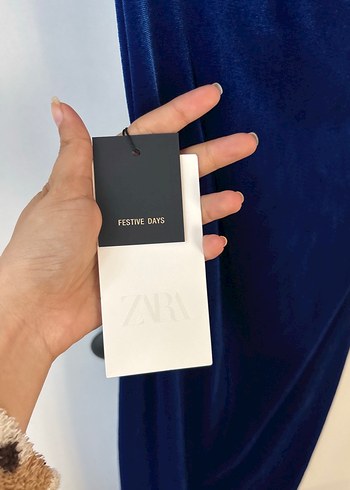 Lacivert Asimetrik Askılı Uzun Elbise kadife - Görsel 6