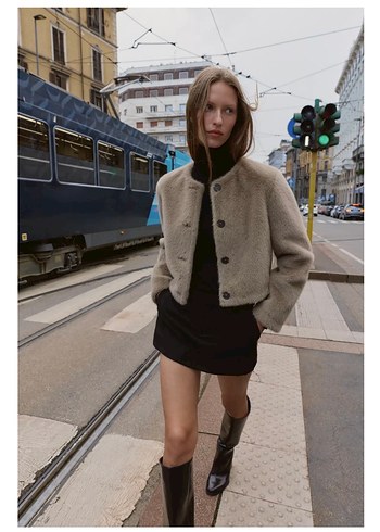 Düğmeli Kahverengi Kadın Yün Ceket - Görsel 6