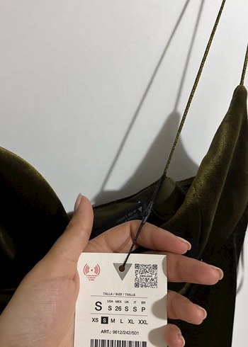 Parlak Haki V Yaka Uzun Kadın Elbise - Görsel 6