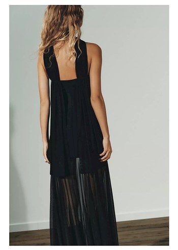 Siyah Straplez Uzun Kadın Elbise - Görsel 2