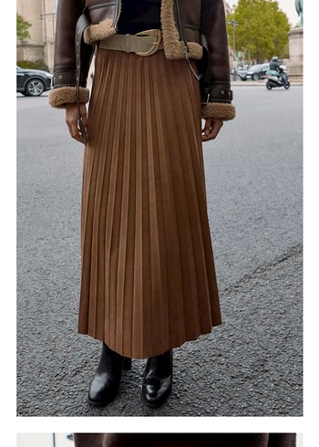 Bej Süet Piliseli Uzun Etek - Görsel 2