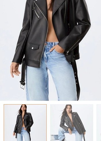 Stradivarius Siyah Deri Biker Ceket