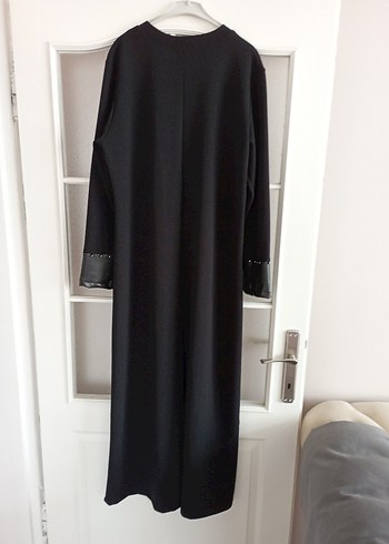 Drapeli Siyah Deri Detaylı Uzun Kadın Elbise - Görsel 2