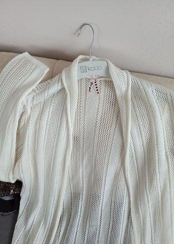 Beyaz Örgü Bohem Kadın Hırka - Görsel 2