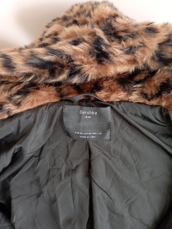 Kahverengi Leopar Desenli Kapüşonlu Kadın Peluş Ceket - Görsel 3