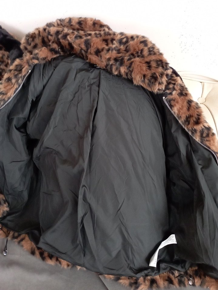 Kahverengi Leopar Desenli Kapüşonlu Kadın Peluş Ceket - Görsel 4