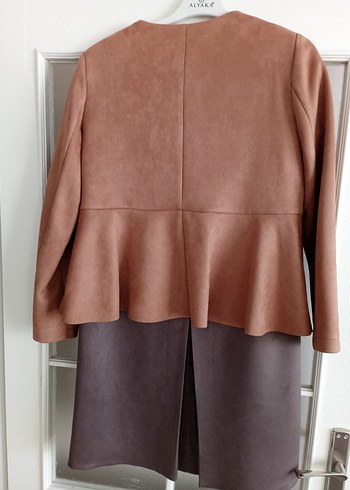 süet kumaş ceketli etek takim - Görsel 2