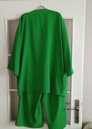 yüksek bel pantolonlu ceket takım astarsız dökümlü kumaş - Görsel 3