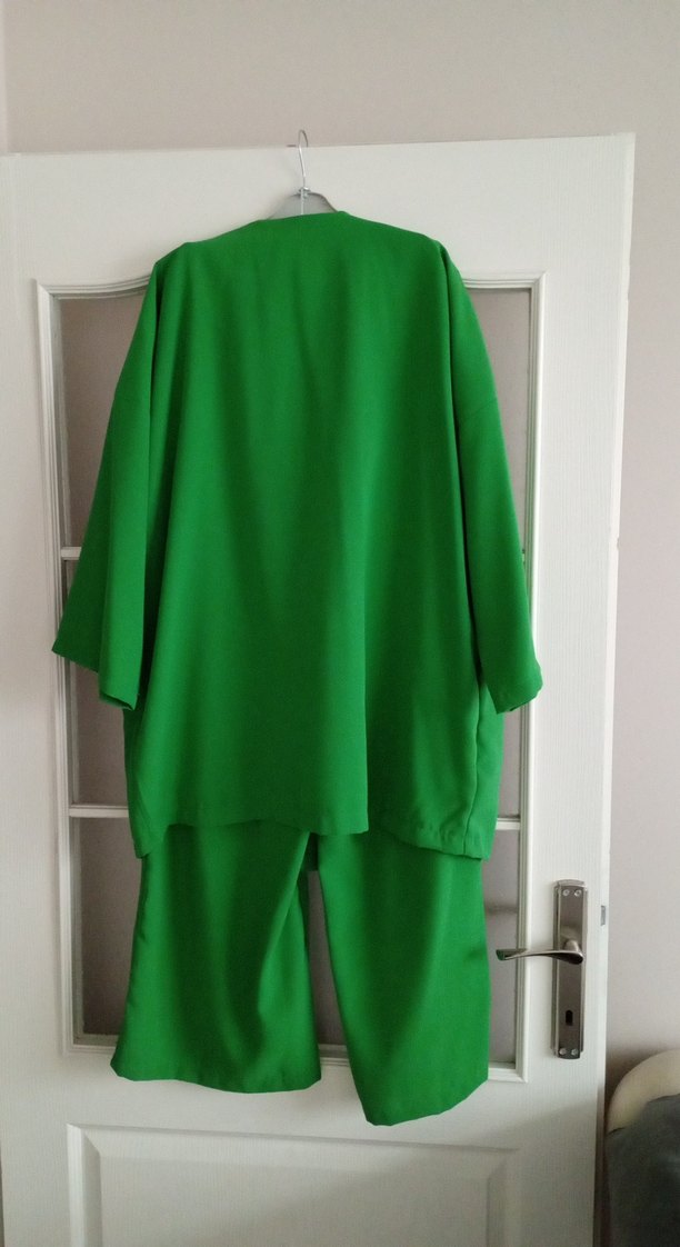 yüksek bel pantolonlu ceket takım astarsız dökümlü kumaş - Görsel 3