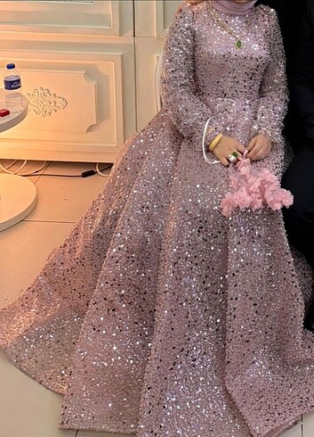 Nişanlık. Boncuklu tesettür abiye Prenses model