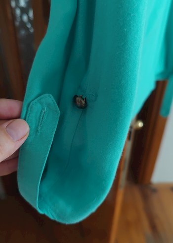 Düğmeli Turkuaz Kadın Gömlek - Görsel 2