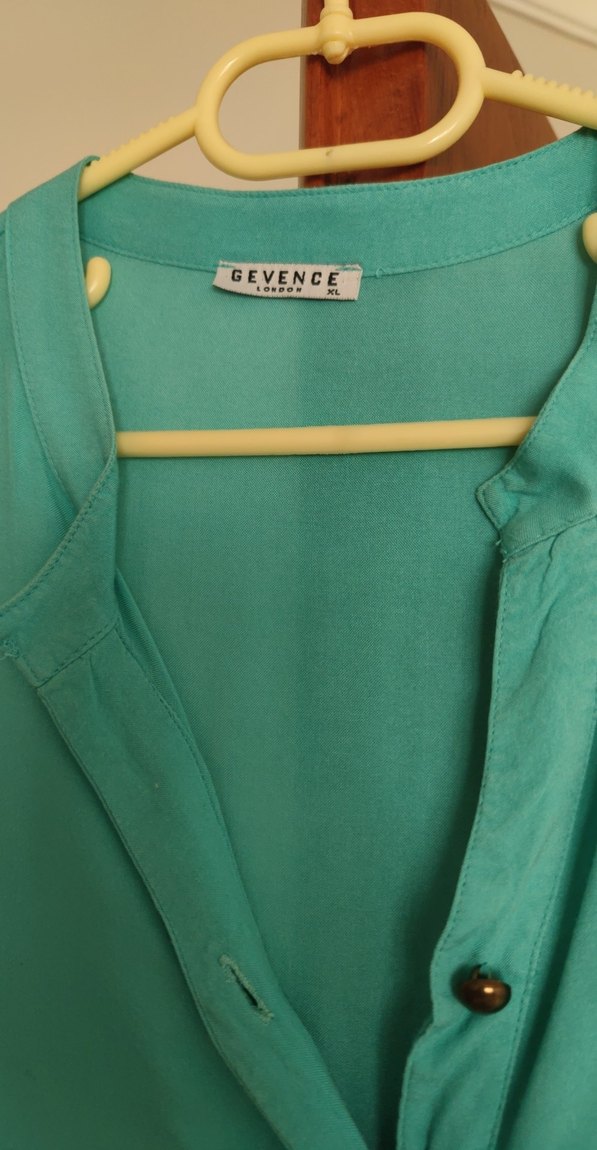 Düğmeli Turkuaz Kadın Gömlek - Görsel 3