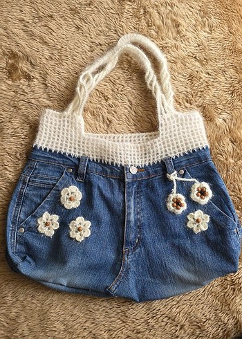 Diğer Bohem Cicekli Denim Omuz Cantasi