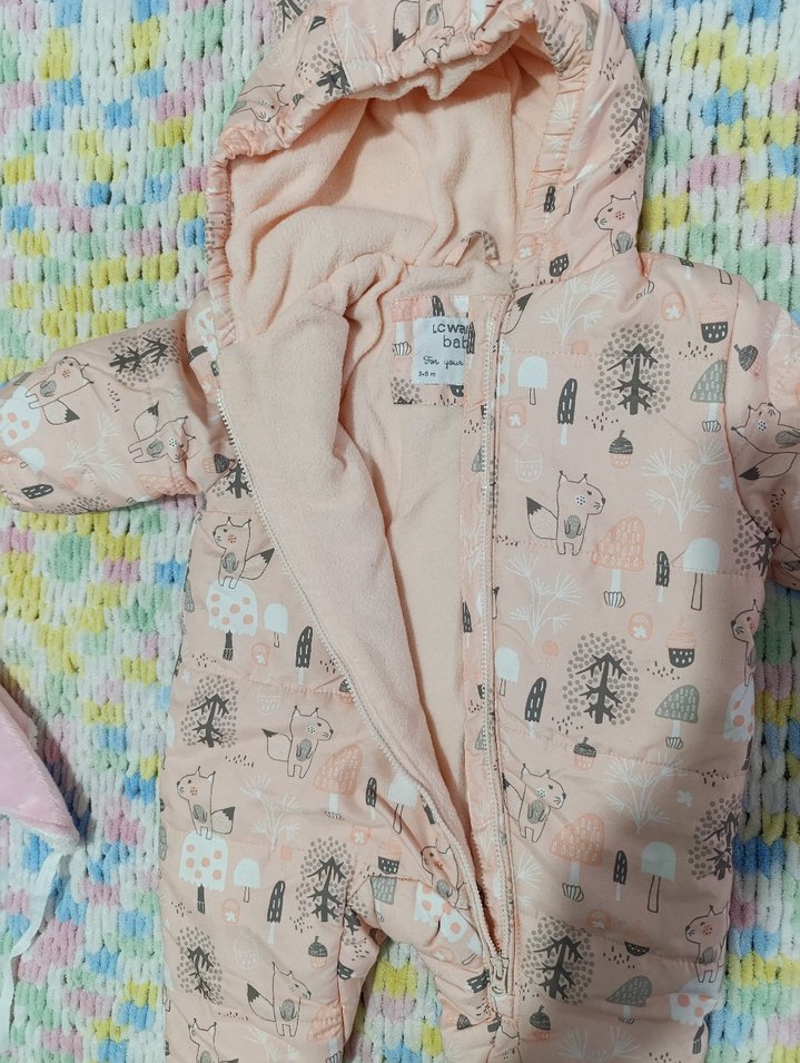 Kapüşonlu Pembe Desenli Bebek Tulumu - Görsel 2