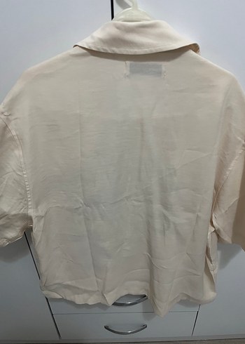 Bershka BERSHKA Bej Baskılı Kısa Kollu Keten Gömlek