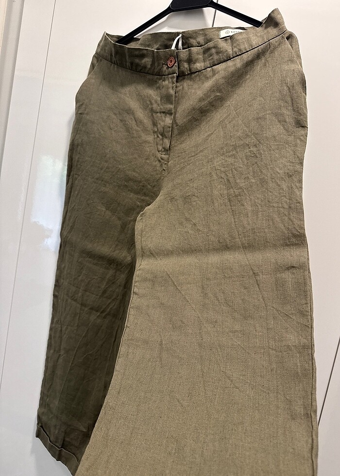 Keten yüksek bel pantalon - Görsel 2