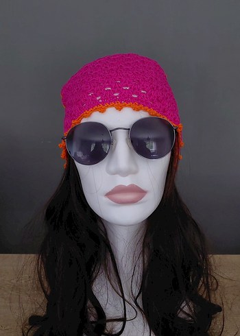 Renkli Pembe Örgü Kadın bandana,aksesuar