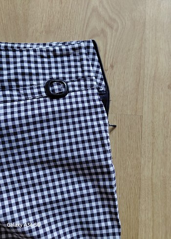 38 Beden Düğmeli Kareli Kadın Kumaş Pantolon