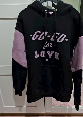 xs Beden Kapüşonlu, Uzun Kollu, Baskılı Kadın Sweatshirt