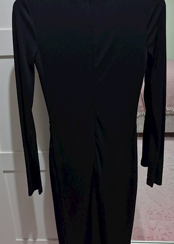 Koton Kemerli Siyah V Yakalı Uzun Kadın Elbise - Görsel 7