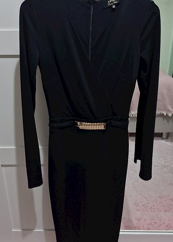 Koton Kemerli Siyah V Yakalı Uzun Kadın Elbise - Görsel 2