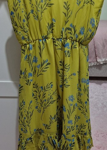 Trendyolmilla Lime Sarı / Yeşil Çiçekli Uzun Astarlı Elbise - Görsel 2