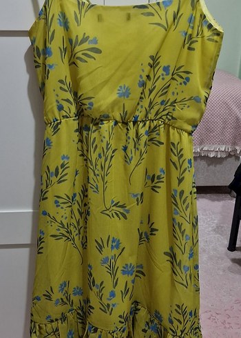 Trendyolmilla Lime Sarı / Yeşil Çiçekli Uzun Astarlı Elbise - Görsel 6