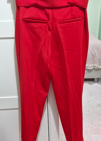 Koton Kadın Kemer Detaylı Kırmızı Pilili Kumaş Pantolon - Görsel 5