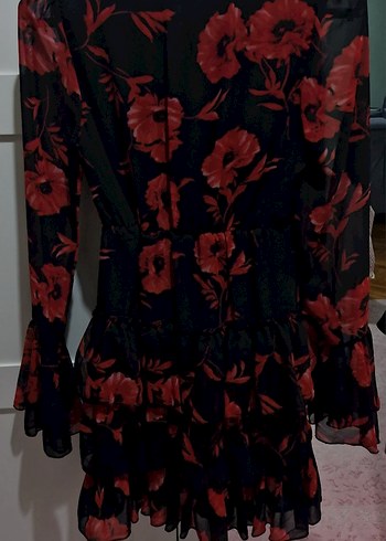 Loft Uzun Kollu Fırfırlı Kırmızı Çiçekli Midi Elbise - Görsel 11