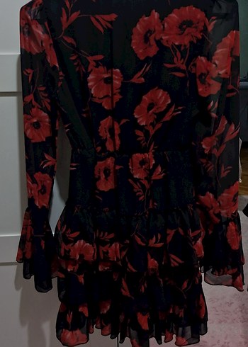 Loft Uzun Kollu Fırfırlı Kırmızı Çiçekli Midi Elbise - Görsel 12