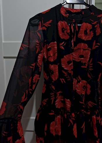 Loft Uzun Kollu Fırfırlı Kırmızı Çiçekli Midi Elbise - Görsel 4