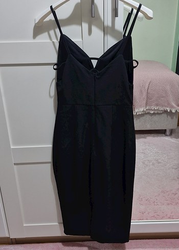 Trendyolmilla Siyah V Yaka İnce Askılı Midi Elbise - Görsel 4