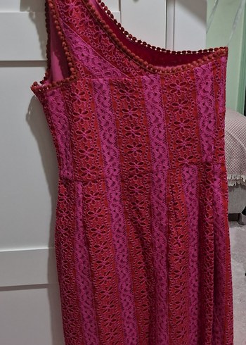 Trendyolmilla Tek Omuz Fisto Dantelli Pembe Astarlı Midi Elbise - Görsel 6