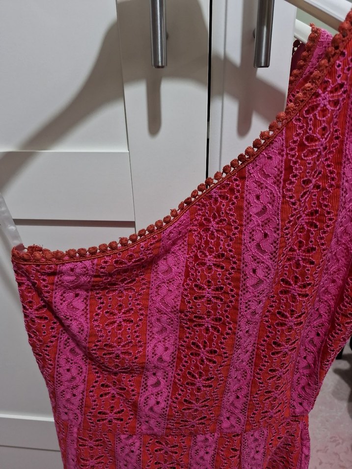 Trendyolmilla Tek Omuz Fisto Dantelli  Pembe Astarlı Midi Elbise - Görsel 4