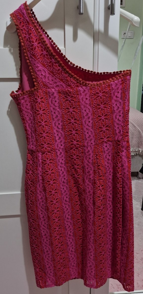 Trendyolmilla Tek Omuz Fisto Dantelli  Pembe Astarlı Midi Elbise - Görsel 5