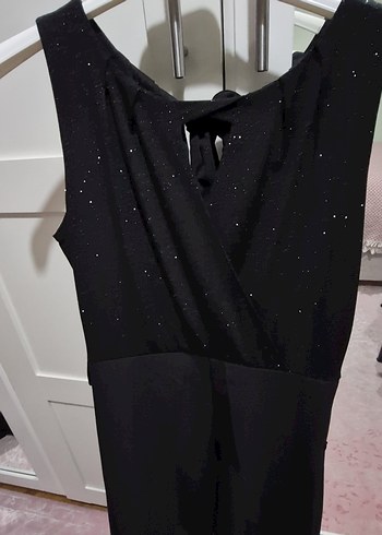 Siyah Üstü Sim Detaylı Kumaştan 0 Kollu Kumaş Pantolonlu Tulum - Görsel 6