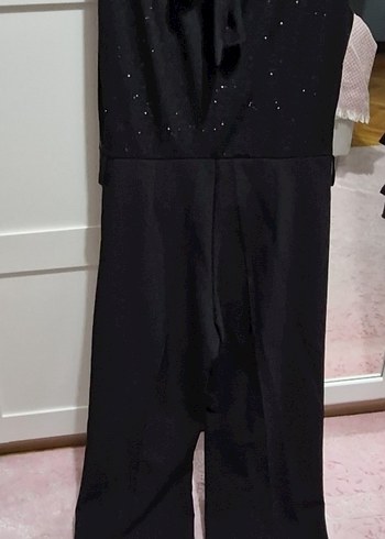 Siyah Üstü Sim Detaylı Kumaştan 0 Kollu Kumaş Pantolonlu Tulum - Görsel 10