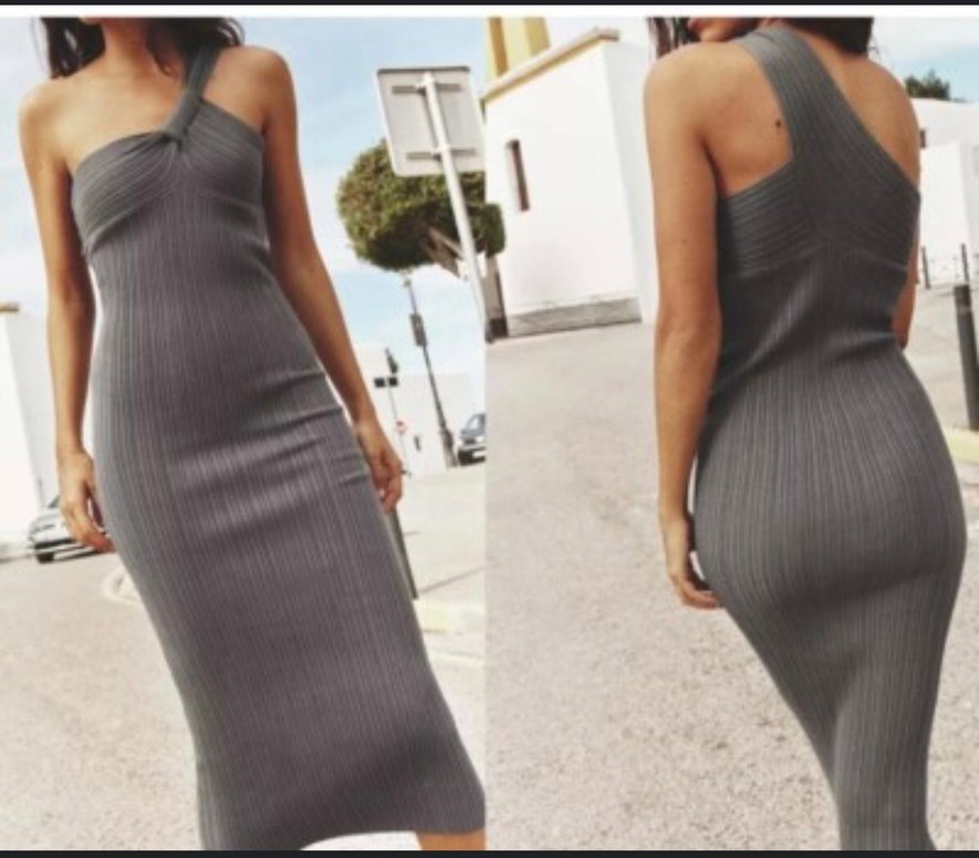 Gri V Yakalı Uzun Triko Elbise - Görsel 2