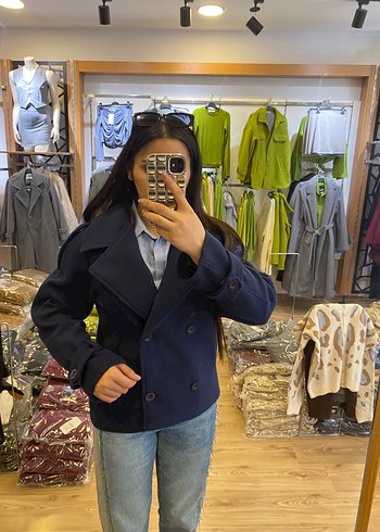 Lacivert Düğmeli Denim Kadın Ceket - Görsel 3