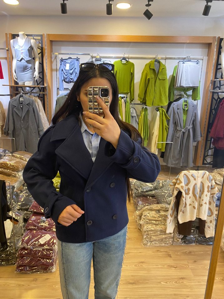 Lacivert Düğmeli Denim Kadın Ceket - Görsel 3