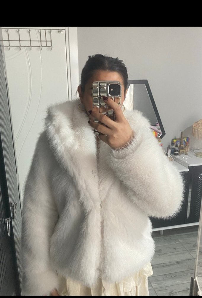 Beyaz Suni Kürk Detaylı Midi Boy Kadın Ceket - Görsel 2