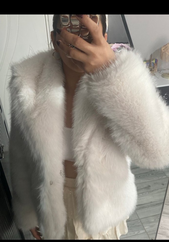 Beyaz Suni Kürk Detaylı Midi Boy Kadın Ceket - Görsel 3
