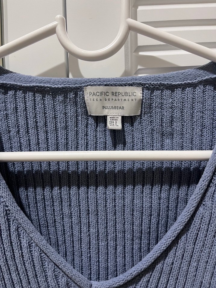 V Yaka Mavi Örgü Kadın Kazak - Görsel 3