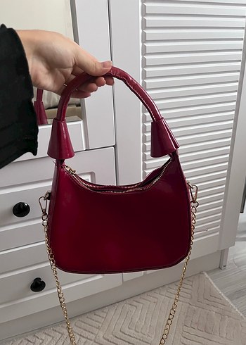 Bordo Zincir Detaylı Deri Kadın Çanta - Görsel 2