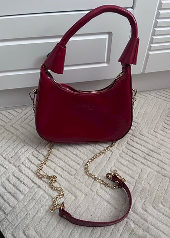 Bordo Zincir Detaylı Deri Kadın Çanta - Görsel 3