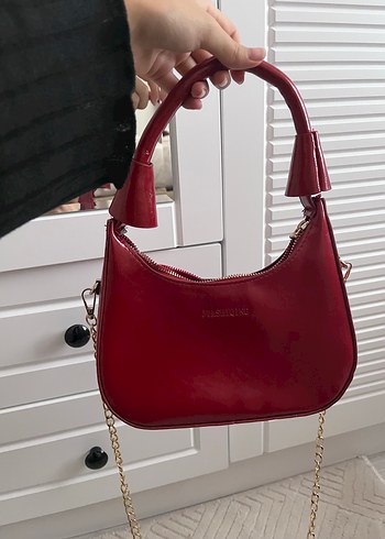 Bordo Zincir Detaylı Deri Kadın Çanta - Görsel 4