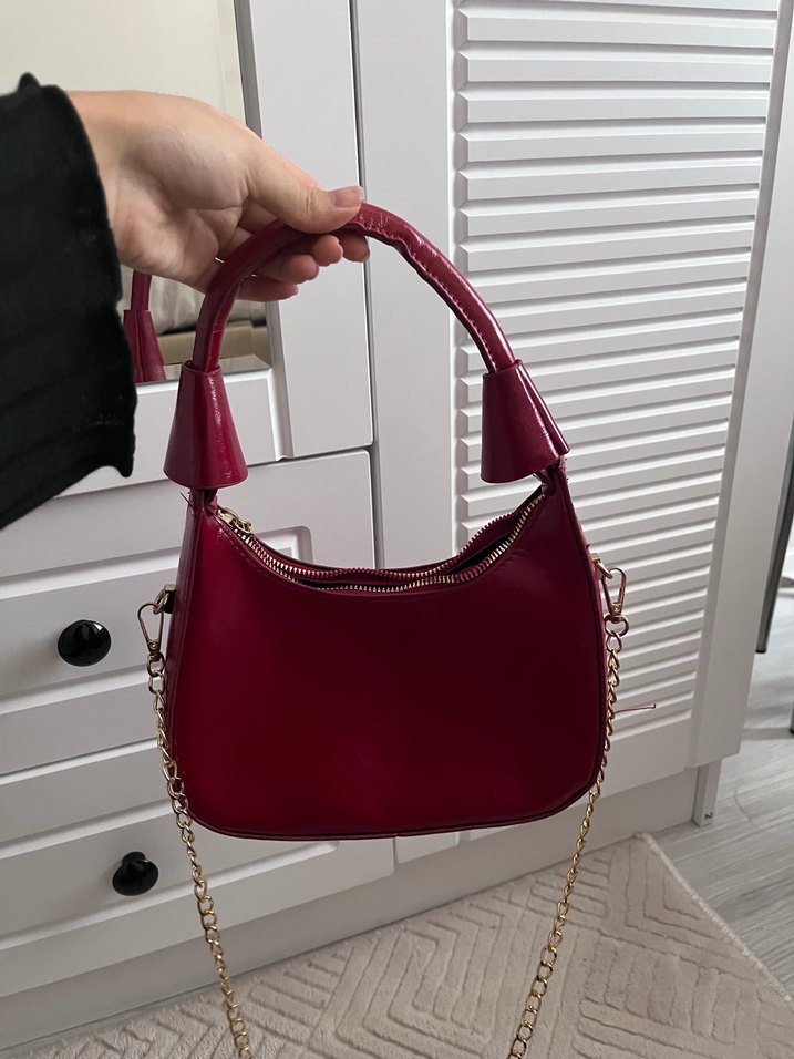 Bordo Zincir Detaylı Deri Kadın Çanta - Görsel 2