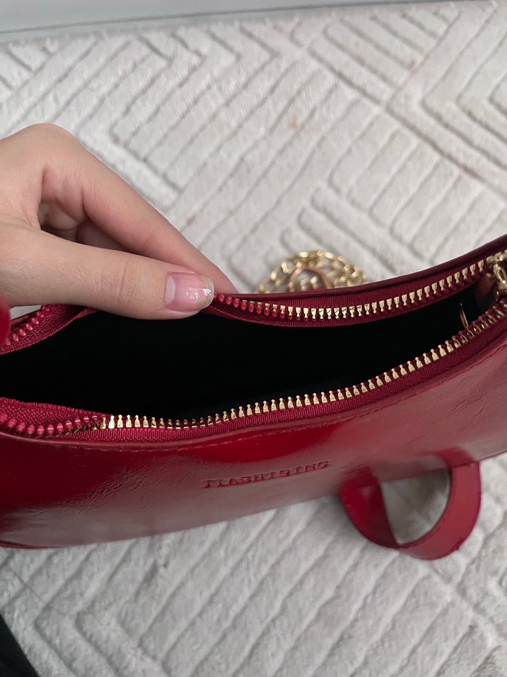 Bordo Zincir Detaylı Deri Kadın Çanta - Görsel 5